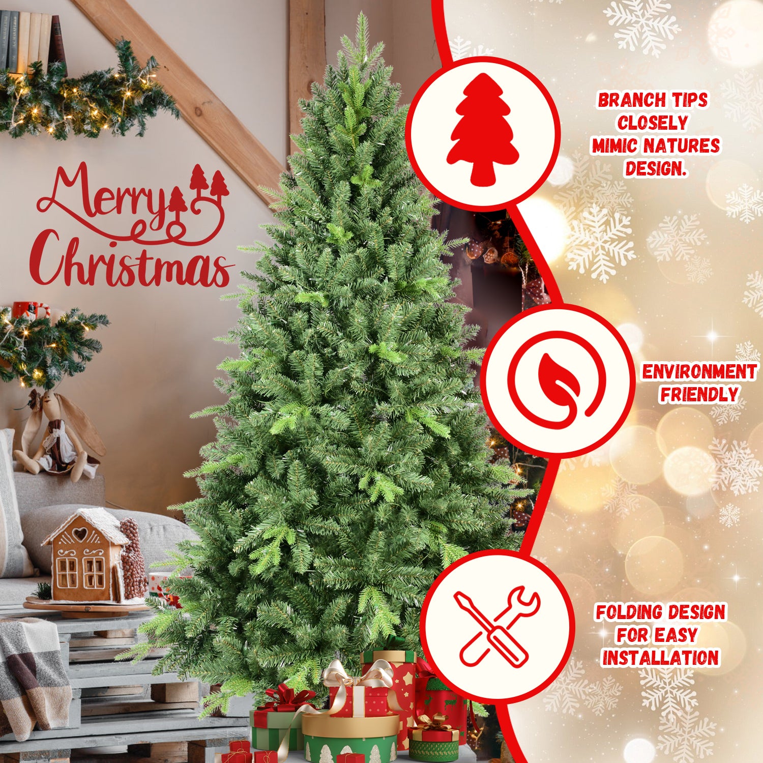 5FT Classic Christmas Tree with 967 PE+PVC Tips – Realistic Hinged Branches, Easy Assembly, Stable Metal Stand, Full Natural Look for Holiday Decorating