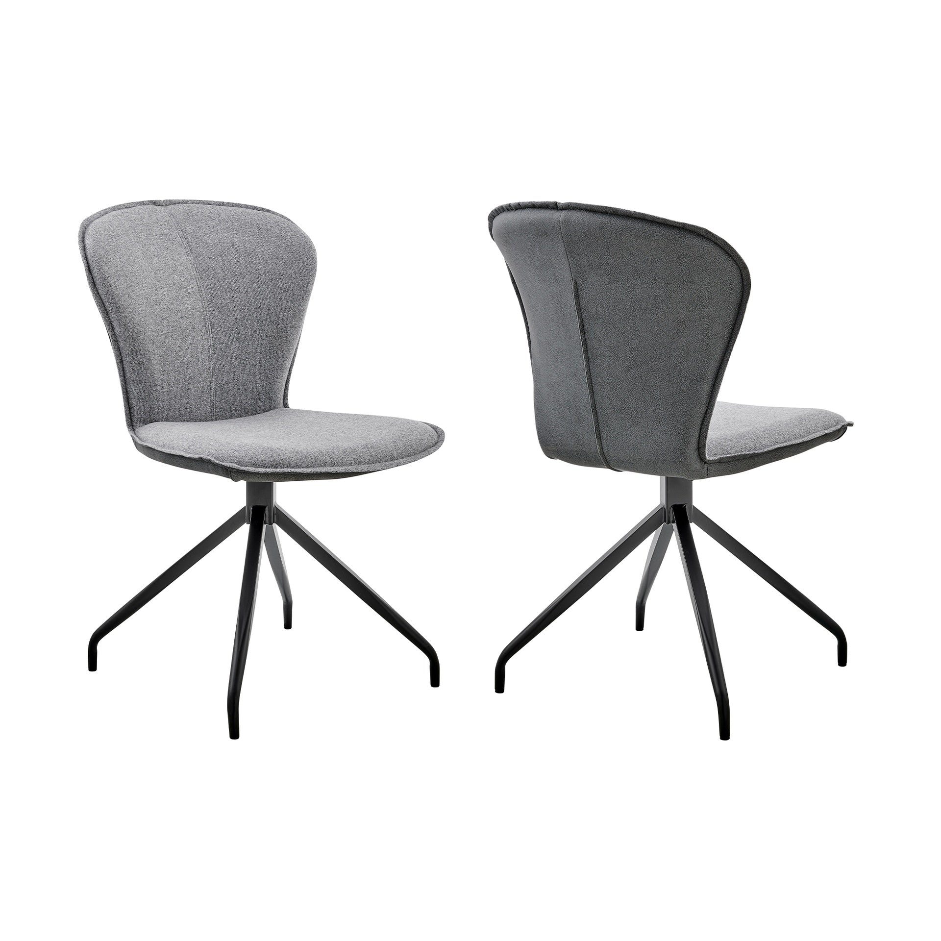 Cyrine Dining Room Accent Chair in Gray Fabric and Faux Leather with Black Finish - Set of 2