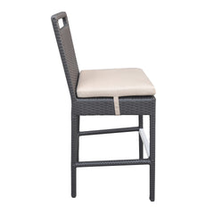 Luvien Outdoor Patio Wicker Barstool with Water Resistant Beige Fabric Cushions