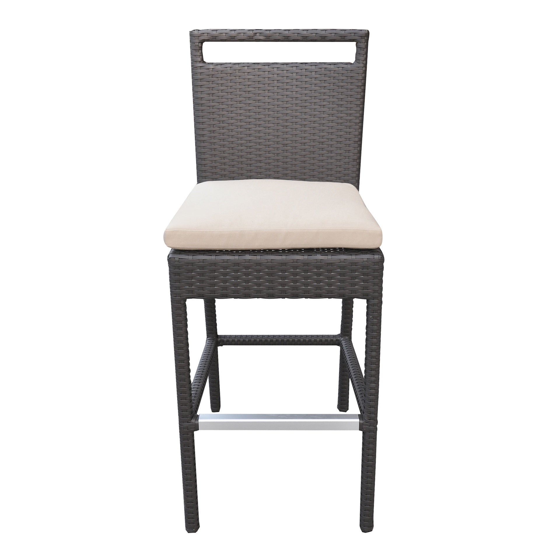 Luvien Outdoor Patio Wicker Barstool with Water Resistant Beige Fabric Cushions