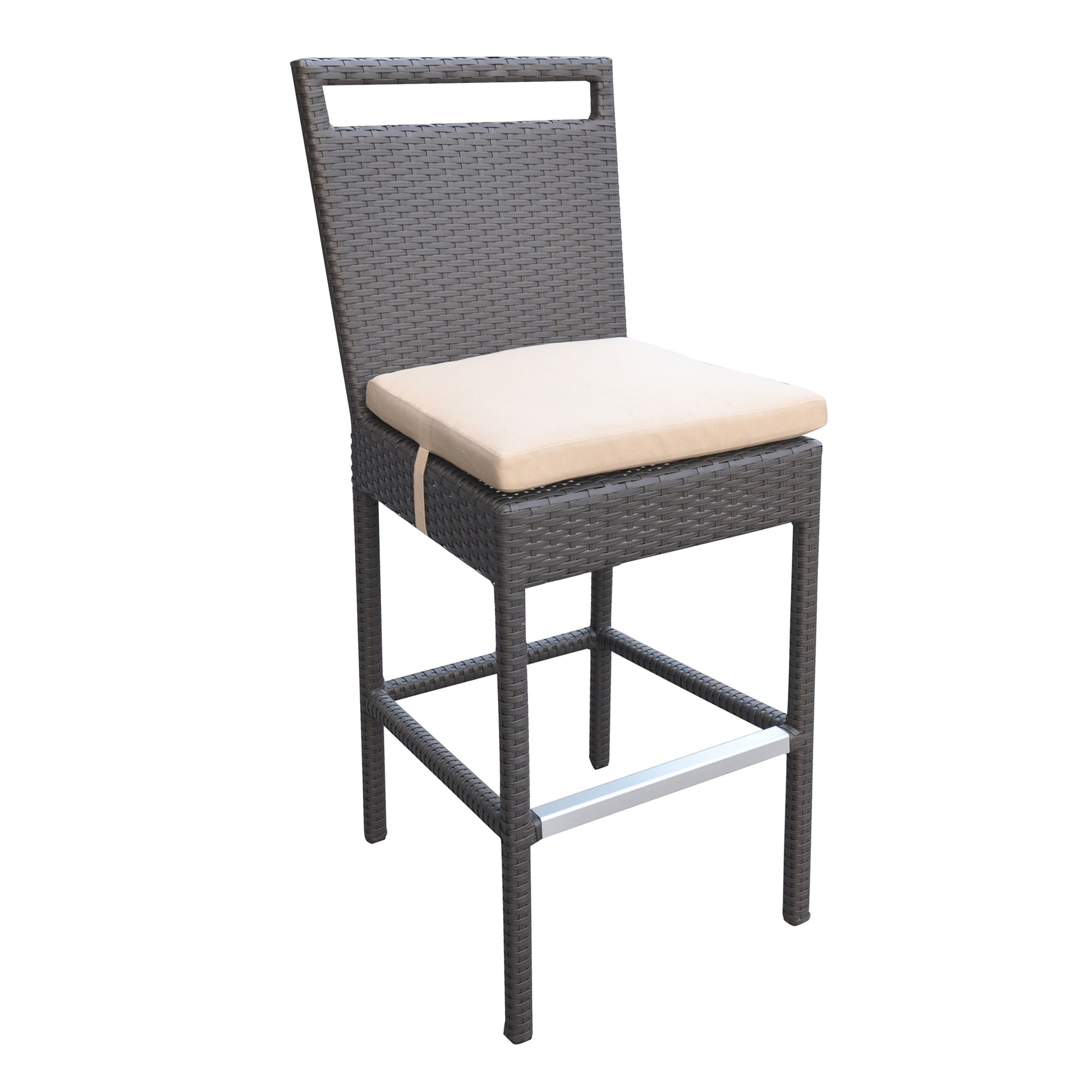 Luvien Outdoor Patio Wicker Barstool with Water Resistant Beige Fabric Cushions