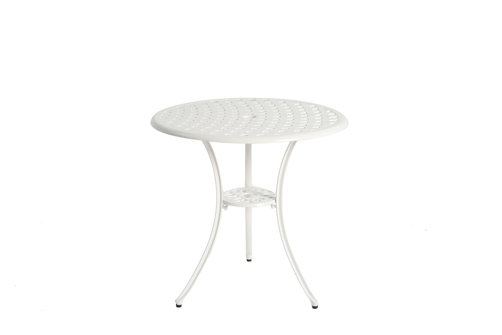 3 Piece Patio Bistro Set Cast Aluminum Bistro Table and Chairs Set of 2 with Umbrella Hole,All Weather Metal Bistro Table Set,Outdoor Patio Furniture Set for Garden with cushion White