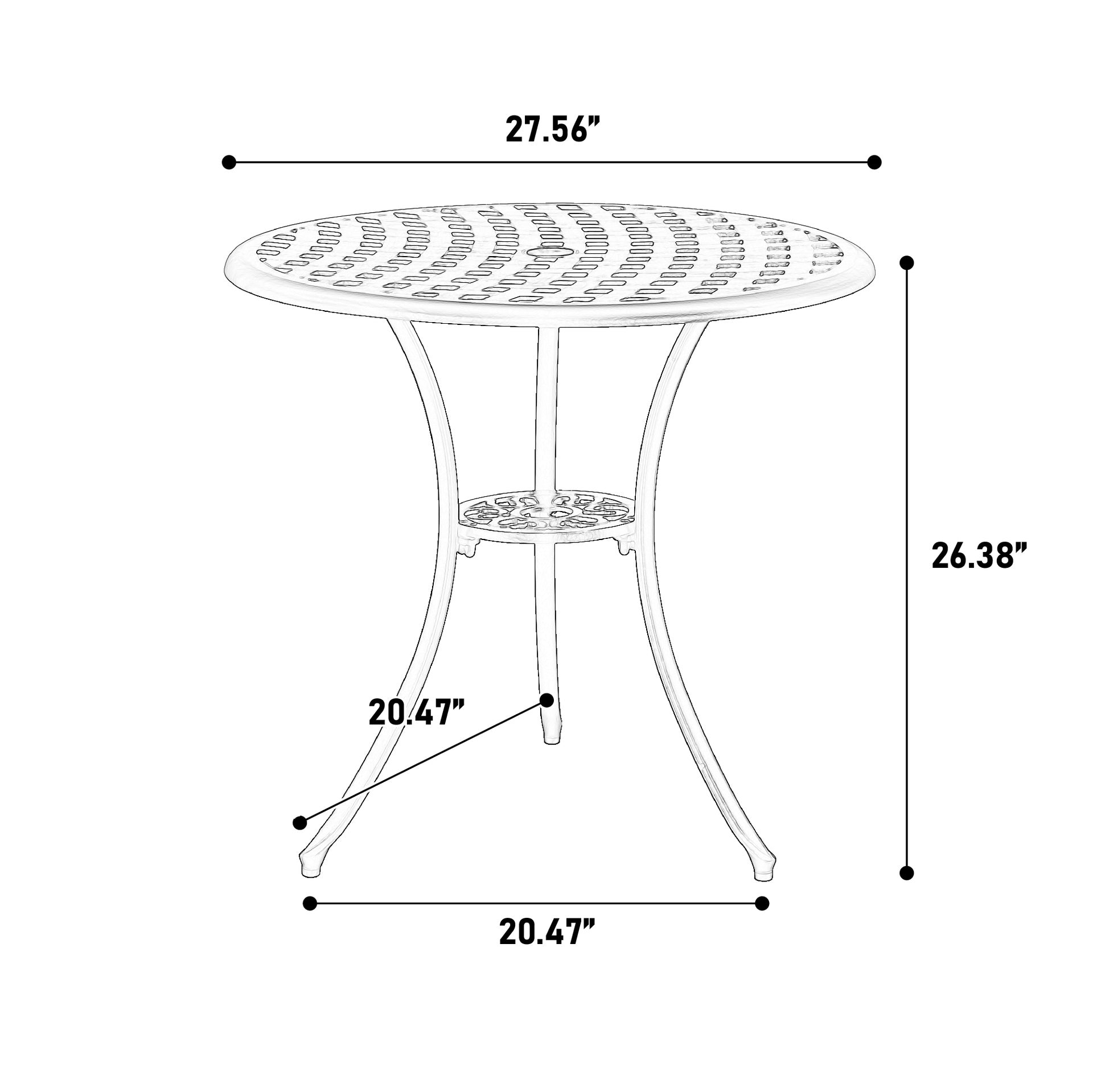 3 Piece Patio Bistro Set Cast Aluminum Bistro Table and Chairs Set of 2 with Umbrella Hole,All Weather Metal Bistro Table Set,Outdoor Patio Furniture Set for Garden with cushion White