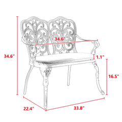 Patio Garden Bench Metal Park Bench Cast Aluminum Outdoor Furniture with Floral Rose for Patio,Park,Lawn,Yard with cushion white