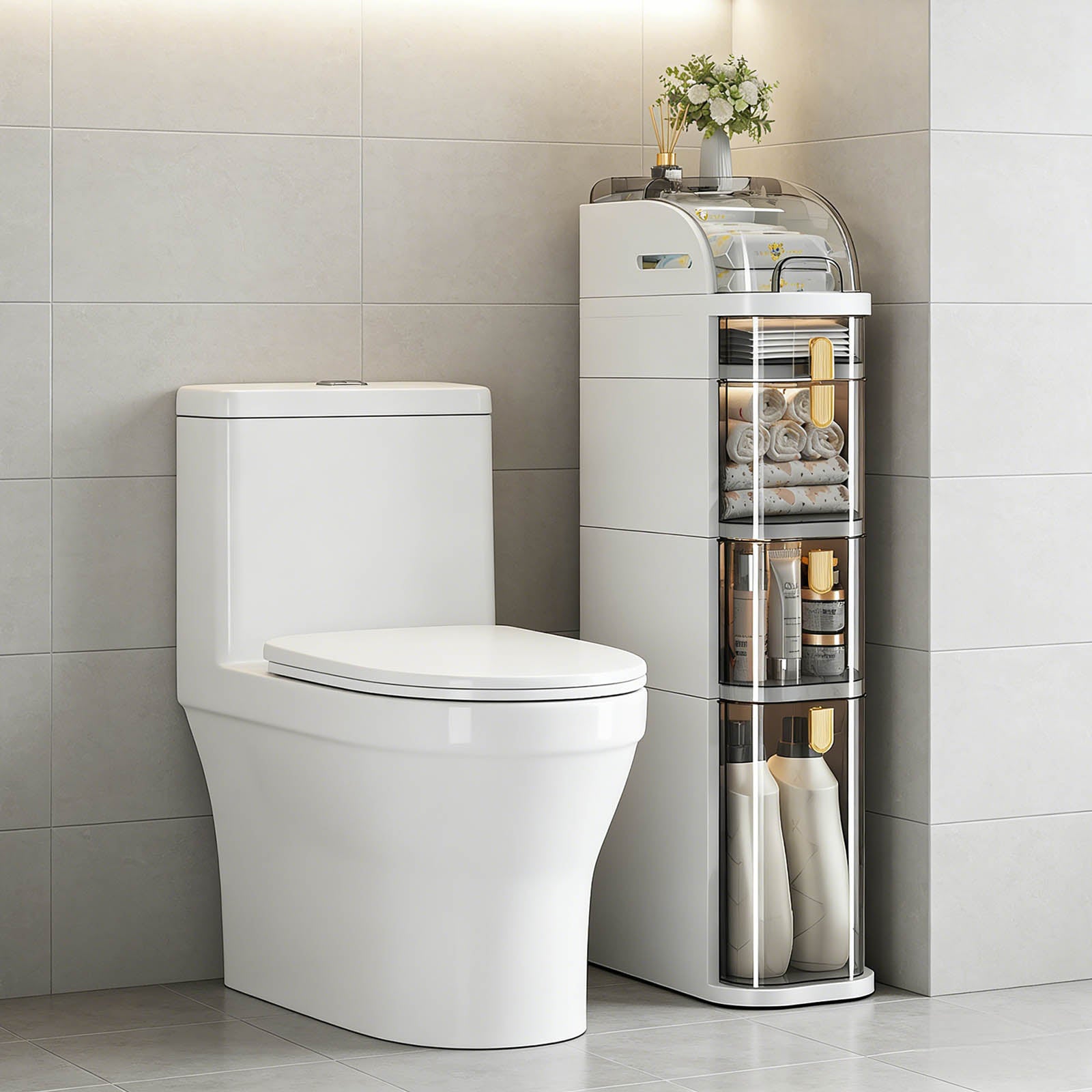 Bathroom Floor Cabinet, 5-Tier Narrow Bathroom Storage Cabinet, Mobile and No Installation Required, Perfect for Small Space Laundry Rooms, Toilet Areas and Living Room Gaps
