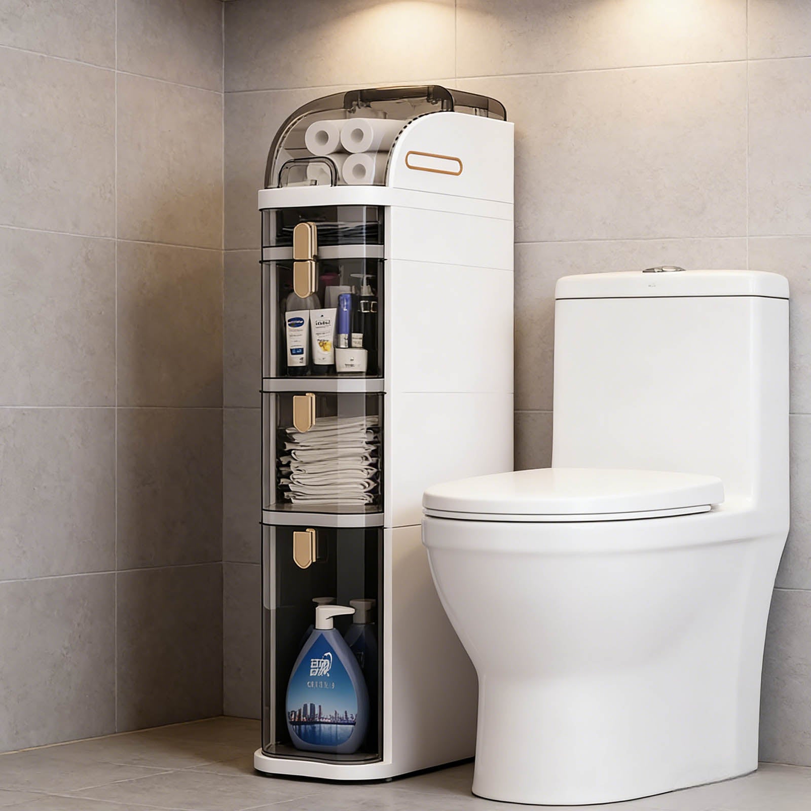 Bathroom Floor Cabinet, 5-Tier Narrow Bathroom Storage Cabinet, Mobile and No Installation Required, Perfect for Small Space Laundry Rooms, Toilet Areas and Living Room Gaps