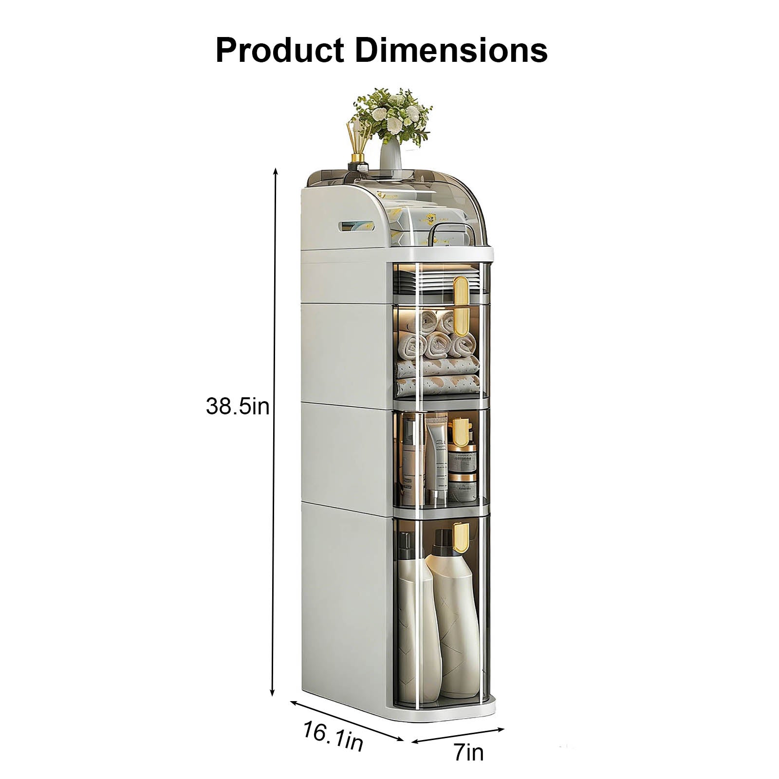 Bathroom Floor Cabinet, 5-Tier Narrow Bathroom Storage Cabinet, Mobile and No Installation Required, Perfect for Small Space Laundry Rooms, Toilet Areas and Living Room Gaps