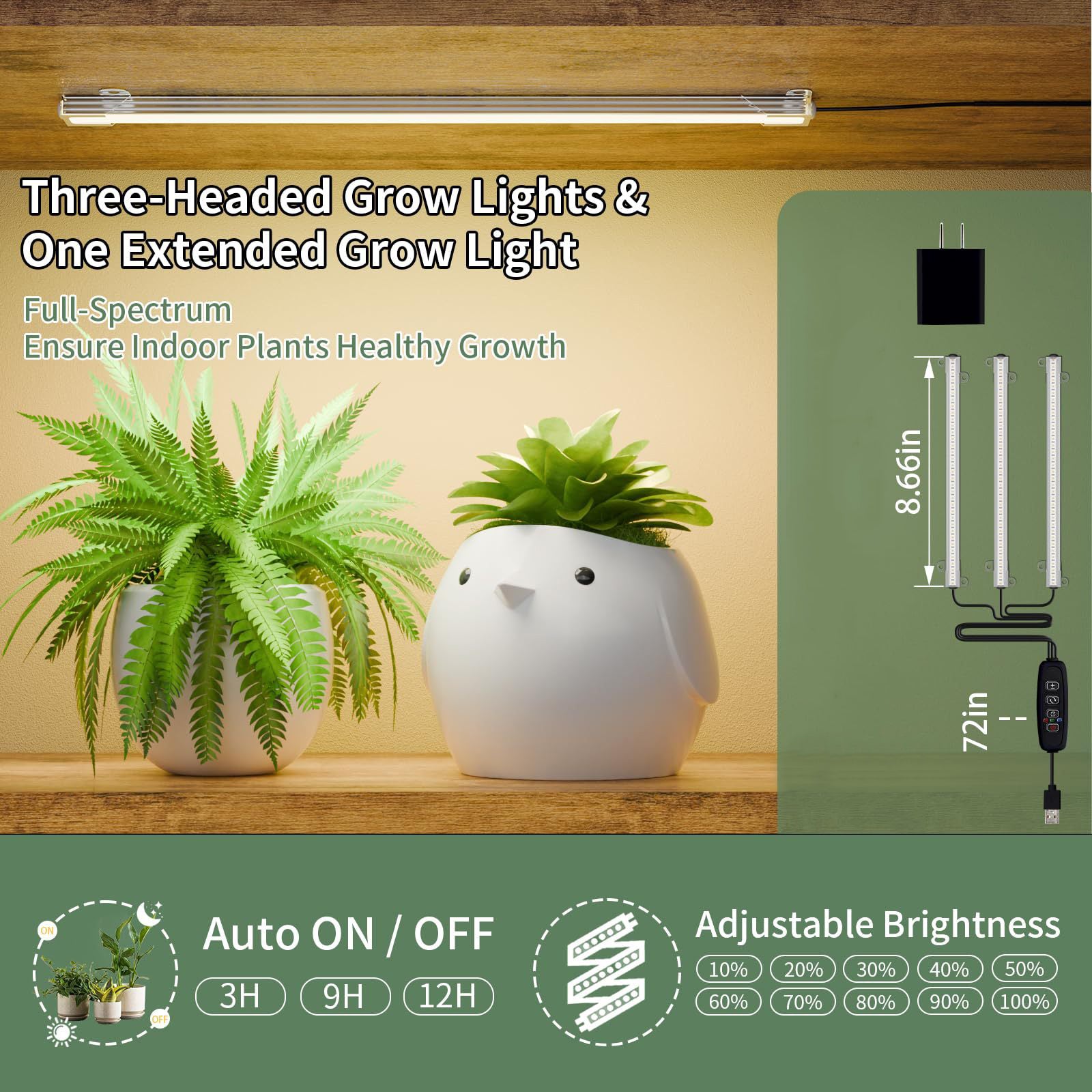Plant Stand Indoor with Grow Light, 8 Tiered 64" Tall Indoor Plant Shelves for Multiple Plants, Large Metal Plant Shelf, Lighted Plant Stand for Indoor, Balcony, Living Room