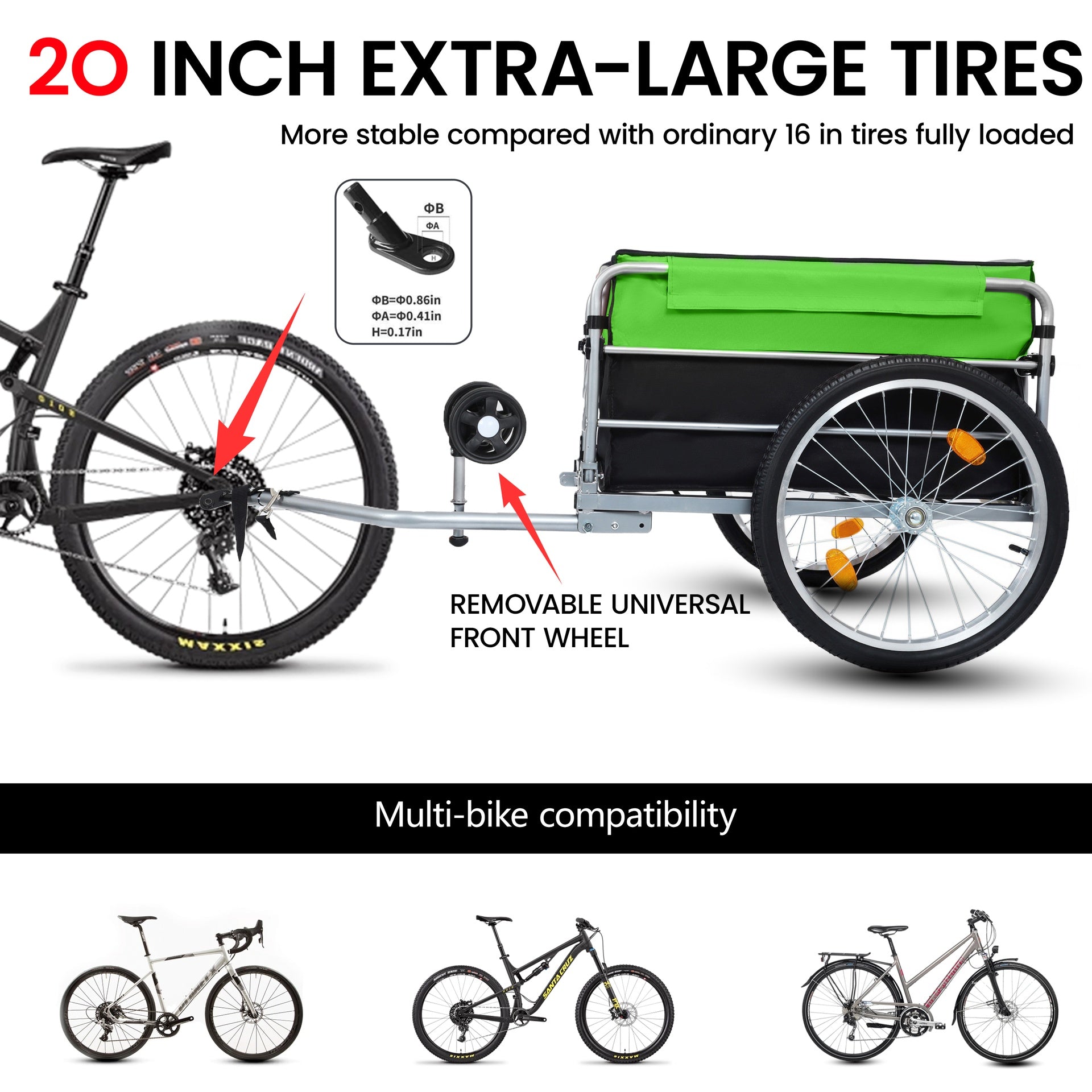 Bike Cargo Trailer, Aluminum Luggage Cart,Heavy Duty 220 lbs Bicycle Wagon Cart, 20" Whee,l Folding Groceries Hauler with Safe Hitch System, Removable Cover, Oxford Fabric for Cycling Travel