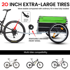 Bike Cargo Trailer, Aluminum Luggage Cart,Heavy Duty 220 lbs Bicycle Wagon Cart, 20" Whee,l Folding Groceries Hauler with Safe Hitch System, Removable Cover, Oxford Fabric for Cycling Travel