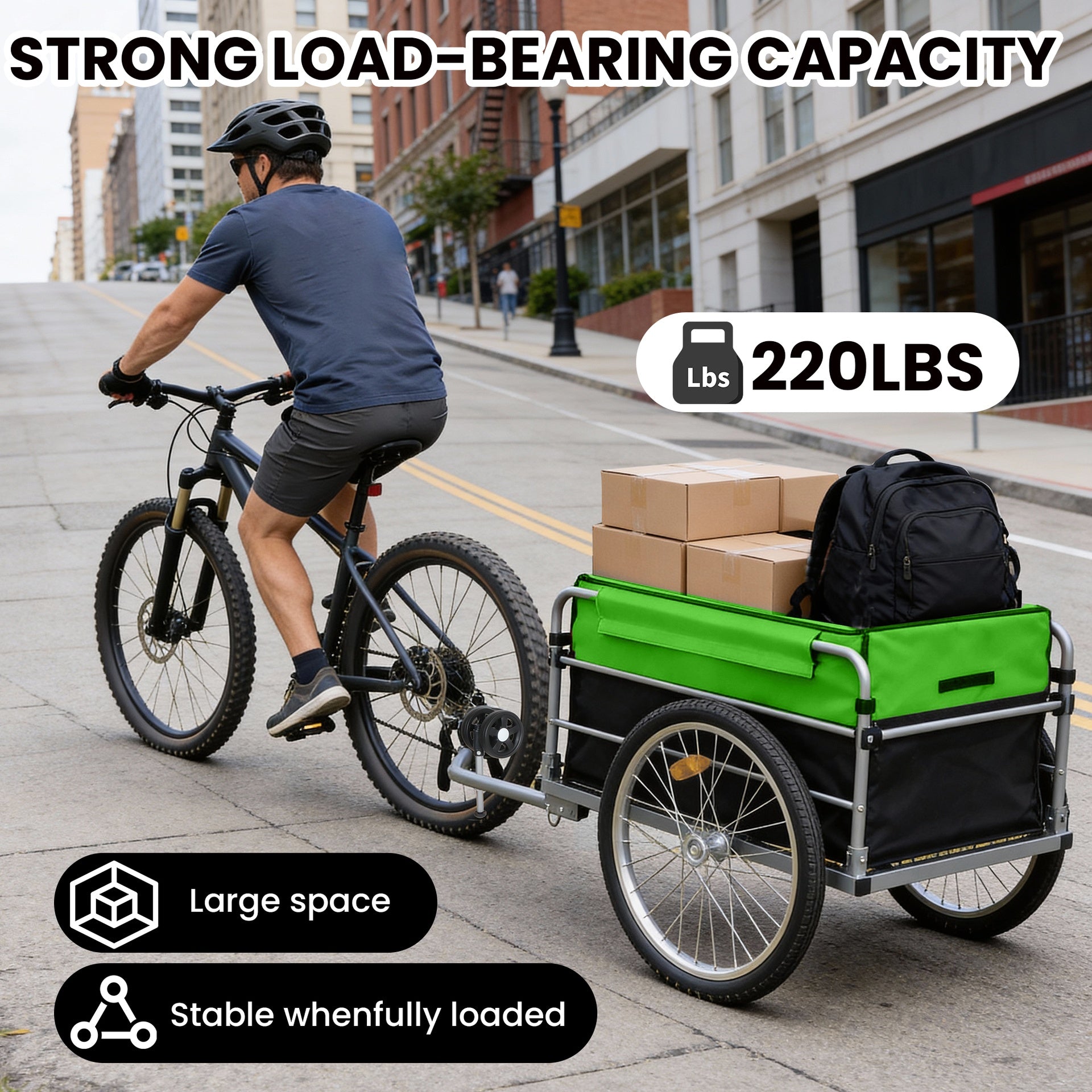 Bike Cargo Trailer, Aluminum Luggage Cart,Heavy Duty 220 lbs Bicycle Wagon Cart, 20" Whee,l Folding Groceries Hauler with Safe Hitch System, Removable Cover, Oxford Fabric for Cycling Travel