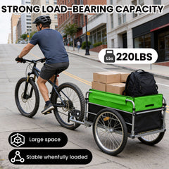 Bike Cargo Trailer, Aluminum Luggage Cart,Heavy Duty 220 lbs Bicycle Wagon Cart, 20" Whee,l Folding Groceries Hauler with Safe Hitch System, Removable Cover, Oxford Fabric for Cycling Travel
