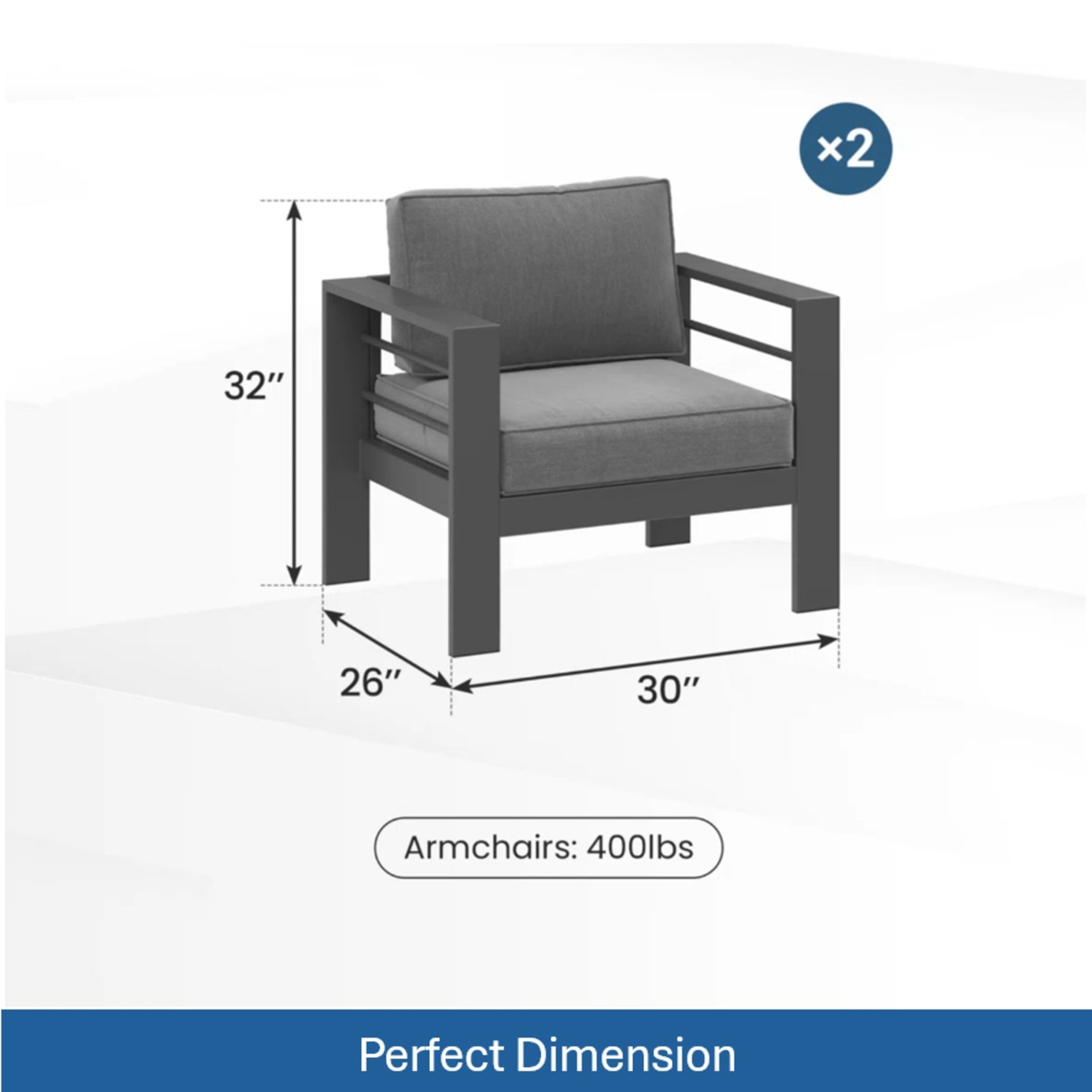 All-Weather 4-Piece Modern Metal Patio Furniture Set,  4-Seat Conversation Sofa with Thick Gray Cushions & Gray Frame and Coffee Table