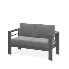 52" All-Weather Metal Loveseat Patio Sofa with Thick Gray Cushions & Gray Frame
