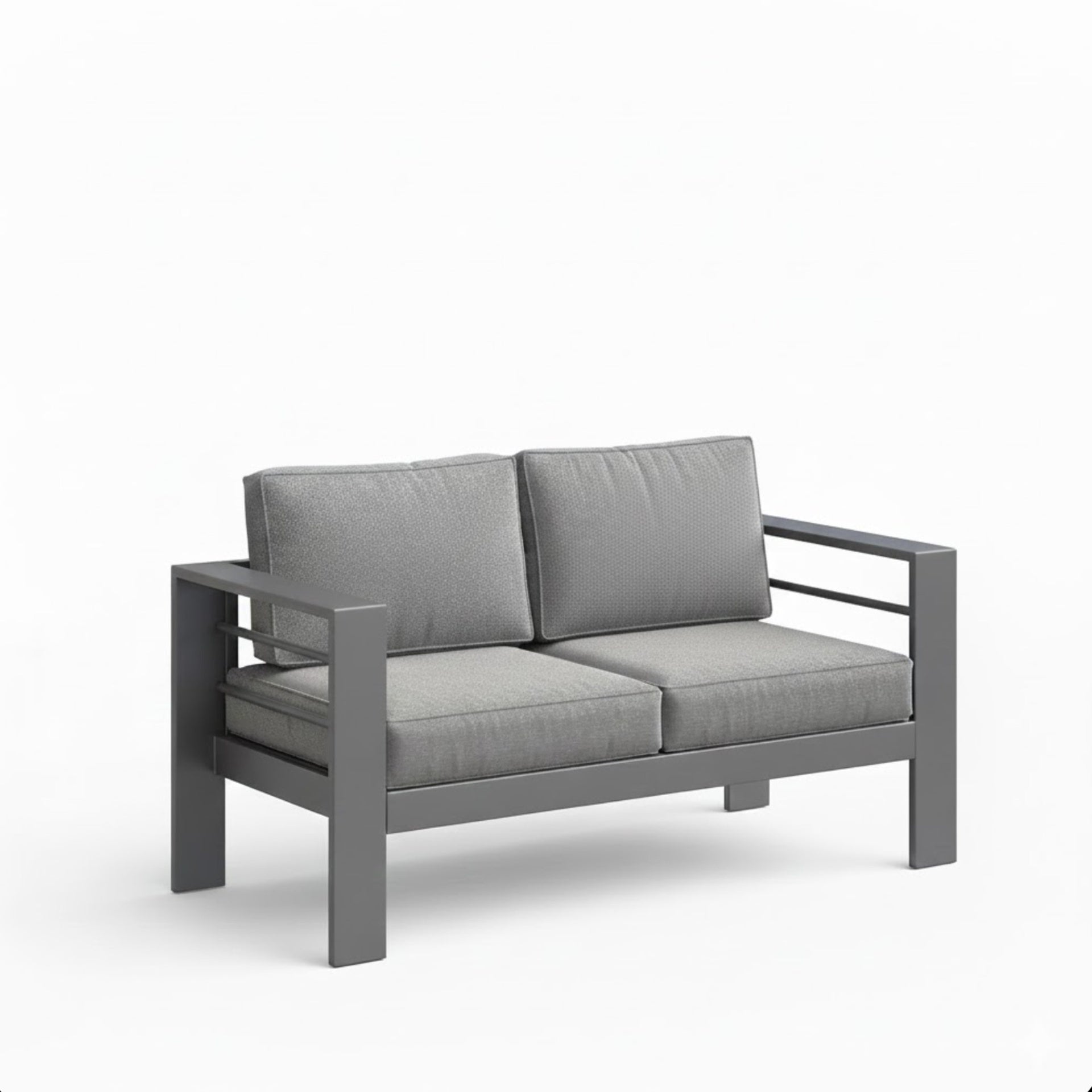 52" All-Weather Metal Loveseat Patio Sofa with Thick Gray Cushions & Gray Frame