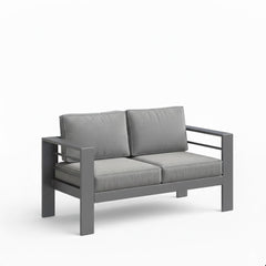 52" All-Weather Metal Loveseat Patio Sofa with Thick Gray Cushions & Gray Frame