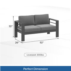 52" All-Weather Metal Loveseat Patio Sofa with Thick Gray Cushions & Gray Frame