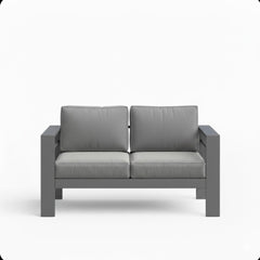 52" All-Weather Metal Loveseat Patio Sofa with Thick Gray Cushions & Gray Frame