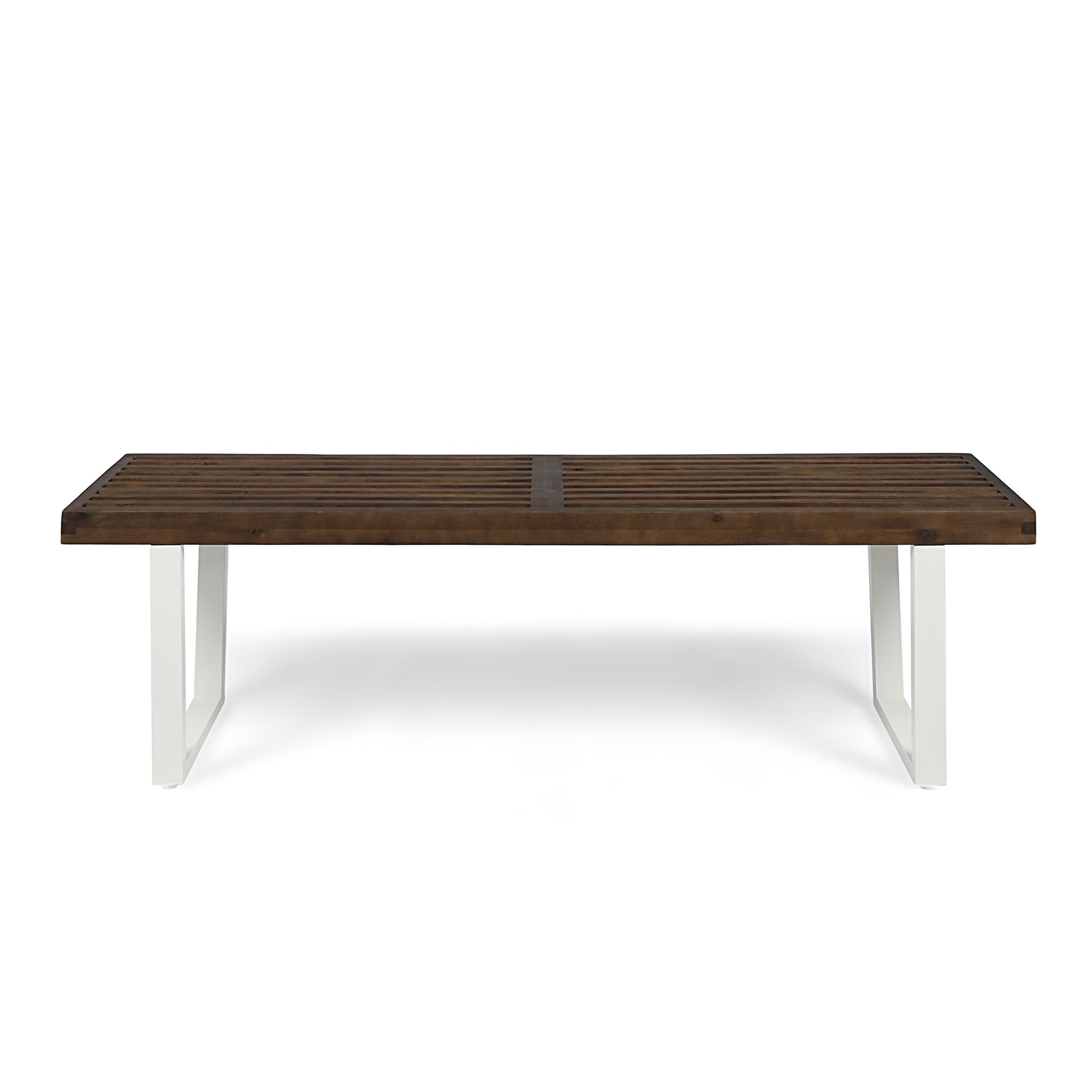 Dining Bench, Acacia Wood with Iron Legs, Modern, Contemporary, Dark Brown and White, Wash