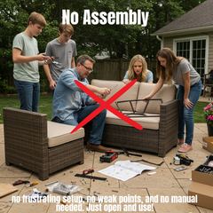 LSI 102'' Wide Outdoor Wicker Patio Sectional with Cushions – Fully Assembled & Reversible Design