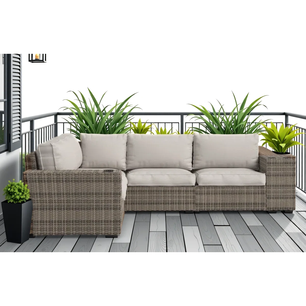 LSI 102'' Wide Outdoor Wicker Patio Sectional with Cushions – Fully Assembled & Reversible Design