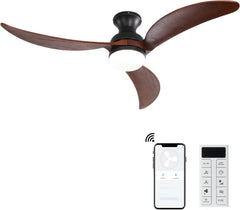 52 Inch Modern Ceiling Fan With 3 Color Dimmable Solid Wood  Blades Remote Control Reversible DC Motor For Bedroom