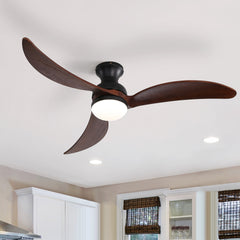 52 Inch Modern Ceiling Fan With 3 Color Dimmable Solid Wood  Blades Remote Control Reversible DC Motor For Bedroom