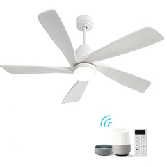 52 Inch Modern Ceiling Fan With Dimmable LED Light 5 Solid Wood Blades Remote Control Reversible DC Motor With Smart Control