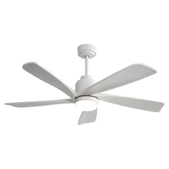 52 Inch Modern Ceiling Fan With Dimmable LED Light 5 Solid Wood Blades Remote Control Reversible DC Motor With Smart Control
