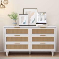 51.18"6-Drawers Rattan Storage Cabinet Rattan Drawer,for Bedroom,Living Room,White (Same SKU:W757P174986)