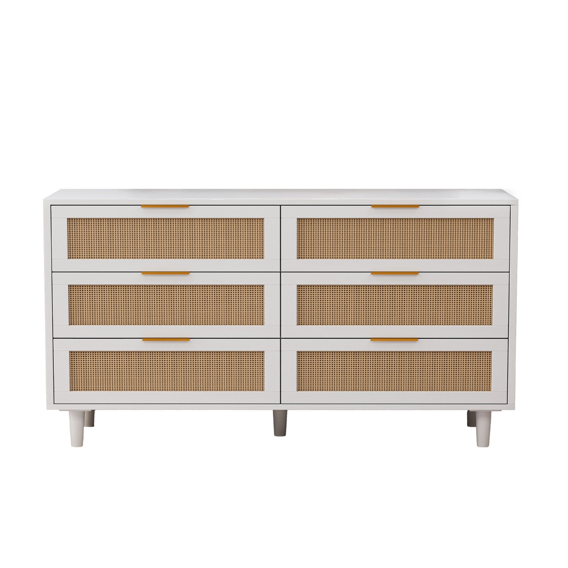 51.18"6-Drawers Rattan Storage Cabinet Rattan Drawer,for Bedroom,Living Room,White (Same SKU:W757P174986)