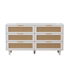 51.18"6-Drawers Rattan Storage Cabinet Rattan Drawer,for Bedroom,Living Room,White (Same SKU:W757P174986)