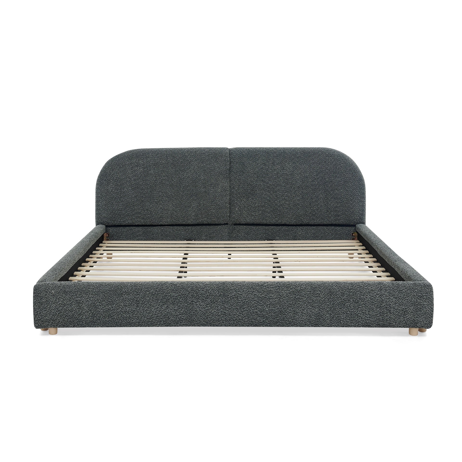 King Size Upholstered Bed Frame, Modern Minimalist Style with Tall Curved Headboard, Premium Circle Yarn Fabric & Sturdy Leg Support, Mattress Not Included-Dark Gray