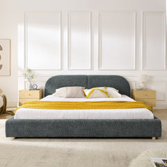 King Size Upholstered Bed Frame, Modern Minimalist Style with Tall Curved Headboard, Premium Circle Yarn Fabric & Sturdy Leg Support, Mattress Not Included-Dark Gray