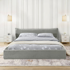 Queen Size Upholstered Bed FrameAnd velvet fabric,Grounded Platform Bed with Decorative Curved Headboard and Solid Wood Frame, No Box Spring Required-Grey(68''*87.75''*24.25'')