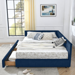 Queen Size Storage Upholstered Tufted Bed Frame, Sofa Bed Frame with Comfortable Backrest and Armrests, Queen Size Bed for Bedroom, Living Room,Velvet, DARK BLUE(85.5''*64.5''*29.5'')