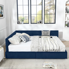 Queen Size Storage Upholstered Tufted Bed Frame, Sofa Bed Frame with Comfortable Backrest and Armrests, Queen Size Bed for Bedroom, Living Room,Velvet, DARK BLUE(85.5''*64.5''*29.5'')