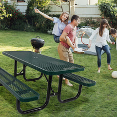 6 ft. Rectangular Outdoor Steel Picnic Table with umbrella pole in Green