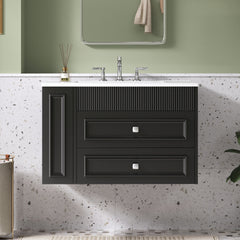30'' Wall Mounted Bathroom Vanity, Floating Bathroom Storage Cabinet with 2 Drawers, 3 Holes Single Ceramic Sink, Modern Cabinet.Black