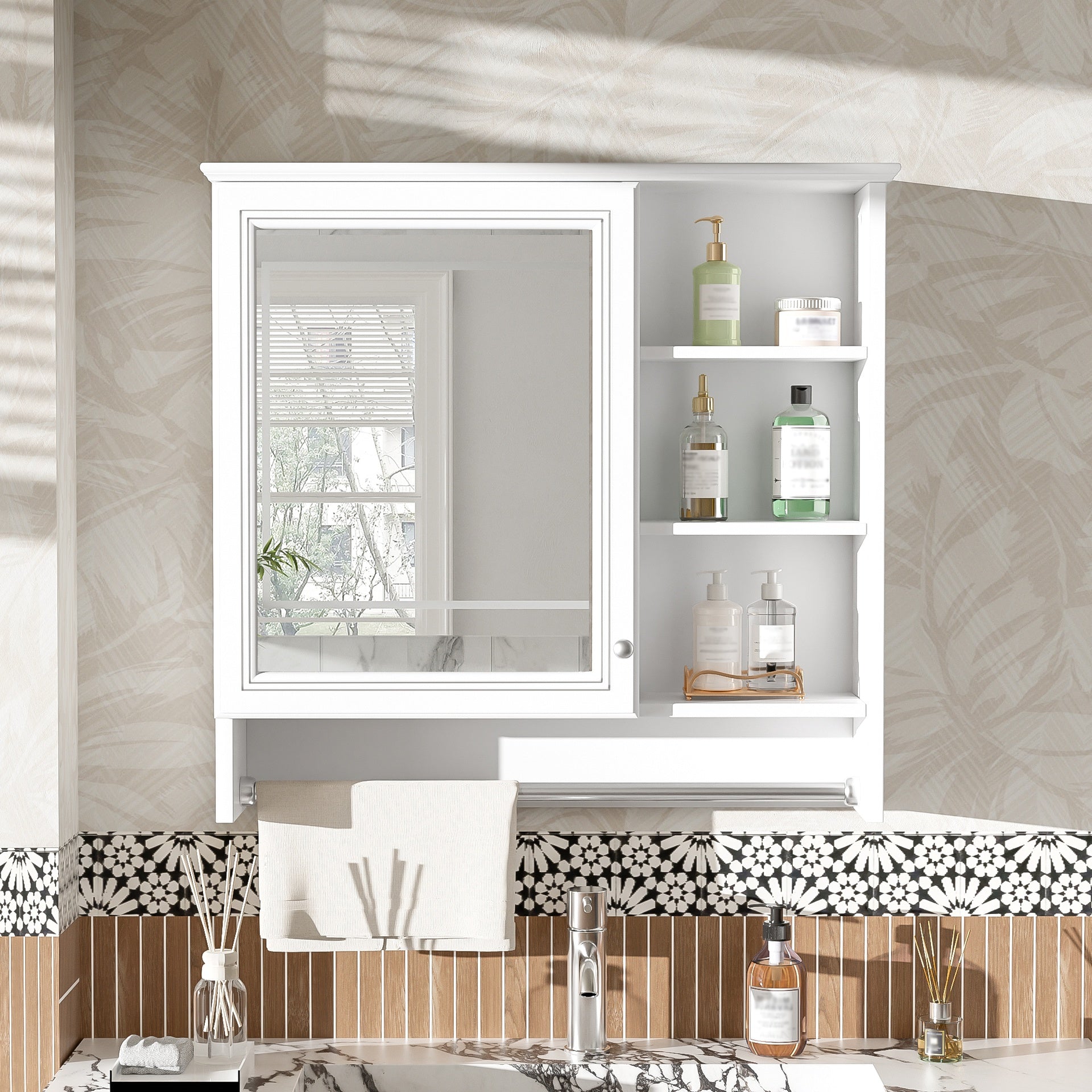 30 inch Wall-Mount 2-in-1 Mirror Cabinet with Adjustable Shelf, Soft-Closing Hinges, High-Quality MDF, for Bathroom Vanity, Living Room, Bedroom Storage Organizer