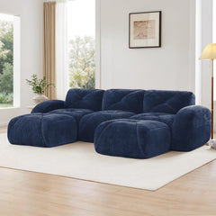 U-shaped Boneless Sofa,Tufted Design,32D High Density Sponge,Bottom Anti-Slip Design,No Assembly Required Bottom,Free Combination,Movable Ottomans For Study And Home Theater, Blue