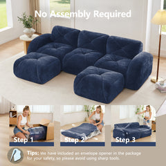 U-shaped Boneless Sofa,Tufted Design,32D High Density Sponge,Bottom Anti-Slip Design,No Assembly Required Bottom,Free Combination,Movable Ottomans For Study And Home Theater, Blue