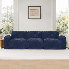 110''Boneless Sofa With Tufted,Soft Velvet  Fabric,Modular Sectional Sofa Couches,32D High Density Sponge,Anti-Slip Design,Ergonomic Design Bottom,No Assembly Required,For Study,Home Theater,Blue