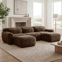 U-shaped Boneless Sofa 32D High Density Sponge Bottom Anti-Slip Design With Chaise Free Combination Full-compression Vacuum Packaging Deep Seat Design For Bedroom,Study,And Home Theater, Chocolate