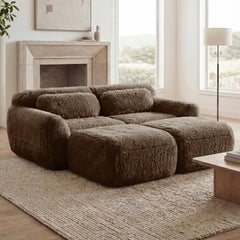 80''Soft Plush Fabric,Boneless Sofa,No Assembly Required,Bottom Anti-Slip Design With Chaise,Deep Seat Design,32D High Density Sponge Free Combination For Study,Chocolate
