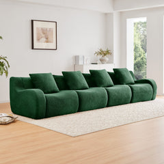 4-Seat Boneless Sofa, High-Quality Teddy Fabric,No assembly required   Curved armrest,Anti-slip Design,32D High Density Sponge Full Compression Vacuum Packag,For Studies Iiving Rooms,Green