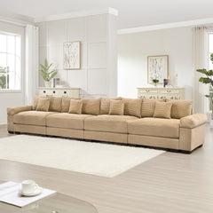 170" Oversized Cloud Modular Sectional Couch, Premium Corduroy 3-Seater Extra-Thick Armrests, Good Resilience Cushion, 12 Throw Pillows, Ergonomic Design, Easy Assembly,For Living Rooms,Camel