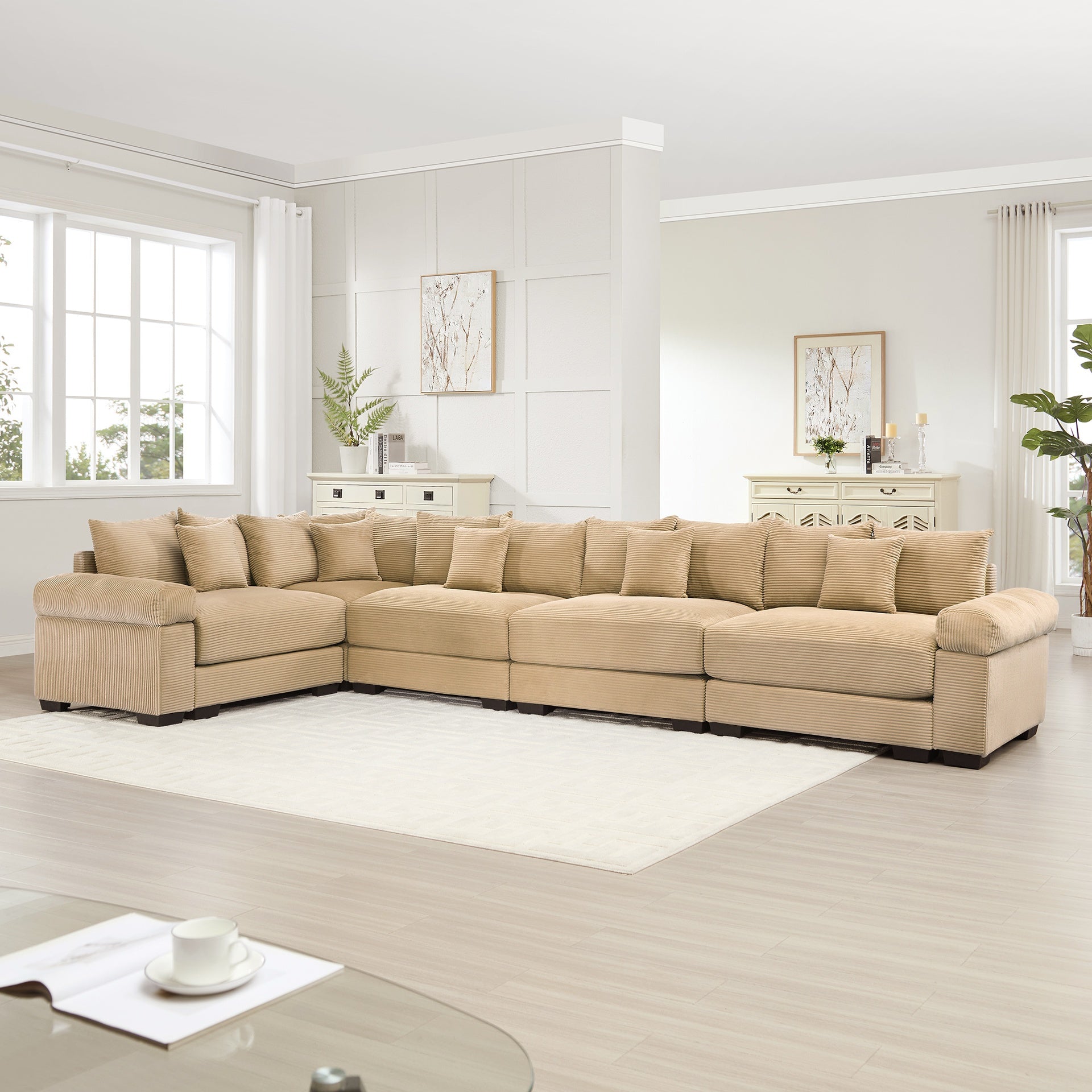 Oversized Cloud Modular Sectional Couch,Convertible Sectional Couches Deep Seat Extra-Wide Armrests, 16 Throw Pillows Premium Corduroy Fabric,Ergonomic Design,Easy Assembly, For Study,Camel