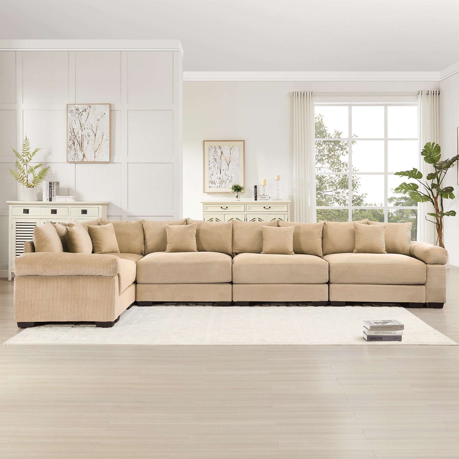 Oversized Cloud Modular Sectional Couch,Convertible Sectional Couches Deep Seat Extra-Wide Armrests, 16 Throw Pillows Premium Corduroy Fabric,Ergonomic Design,Easy Assembly, For Study,Camel