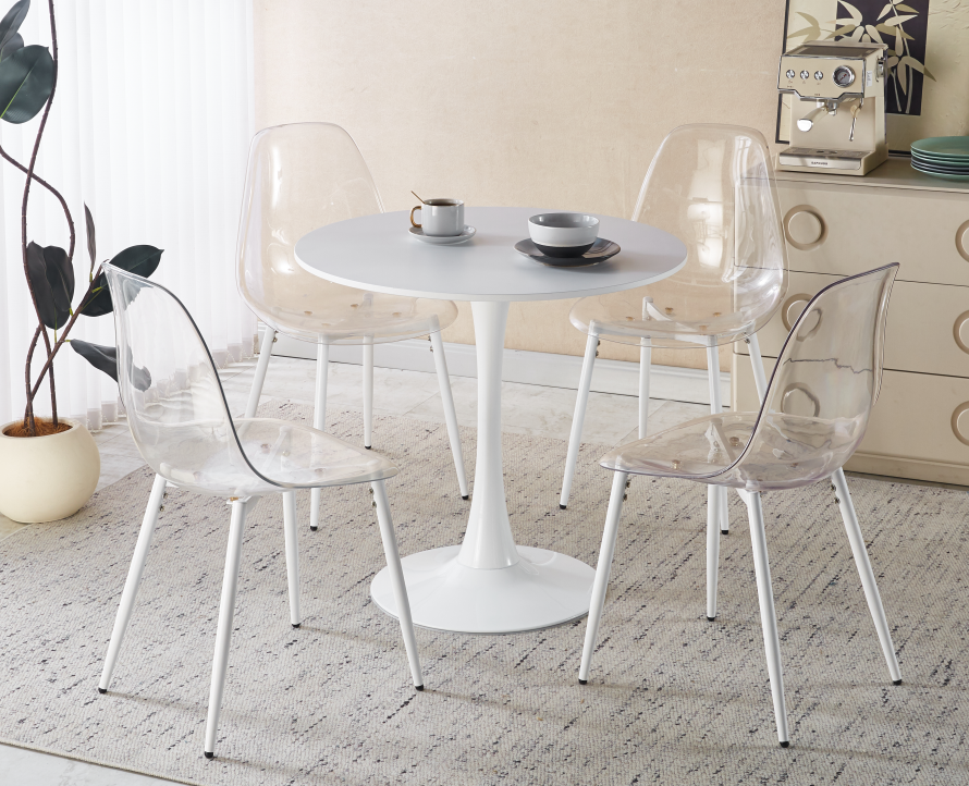1+4 for 5pcs dining set,1table+4chair, Round Marble-Patterned Pub Table for Home Bar & Kitchen